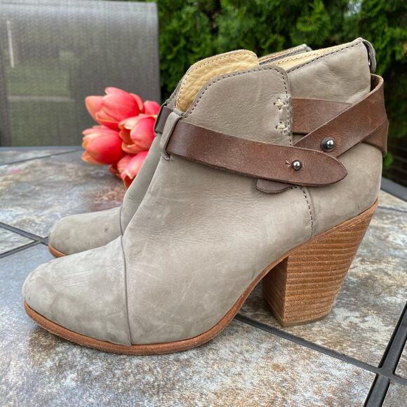 Rag &  Bone Taupe Suede Harrow Stacked Heel Ankle Booties 6.5 Western Boho - Picture 1 of 8